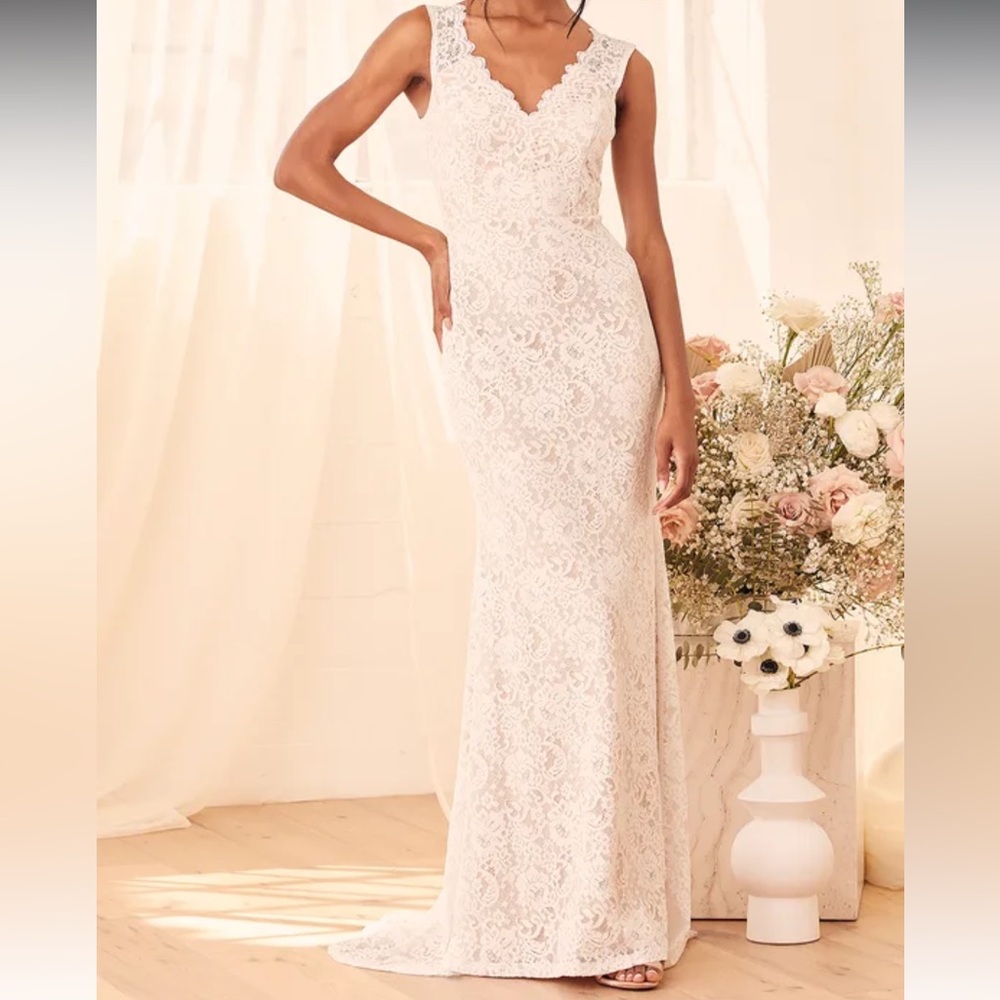 Lulu's White Sheath Wedding Dress V-Neck Sleeveless